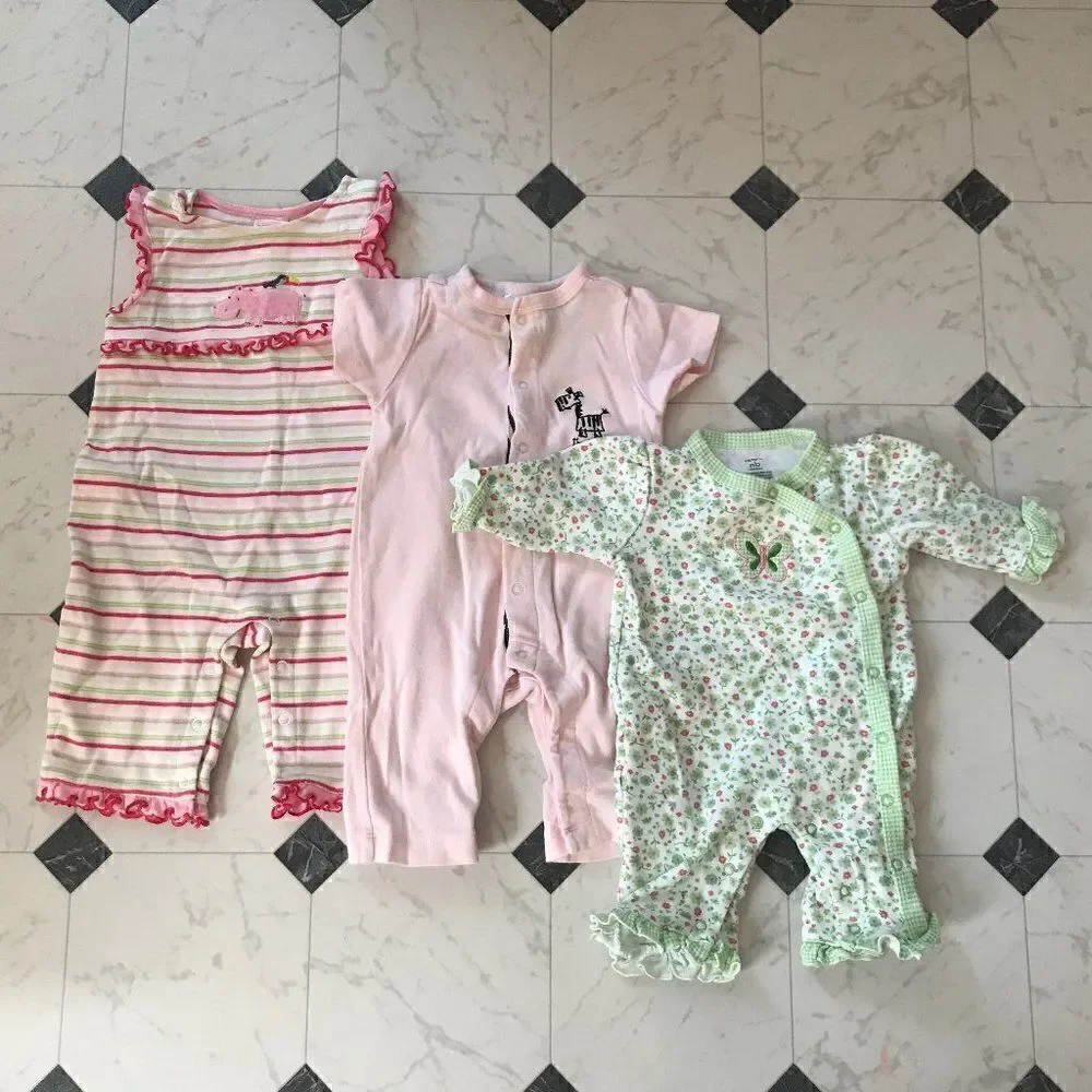 3 Assorted 0-3 Mo/Nwbn Snap Onesies